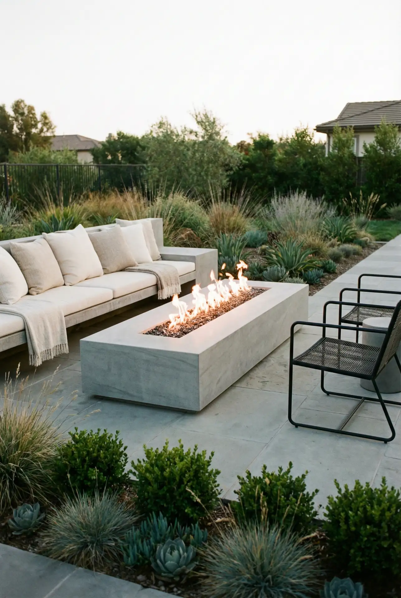 Simple Gas Fire Pit With Built-In Bench 2