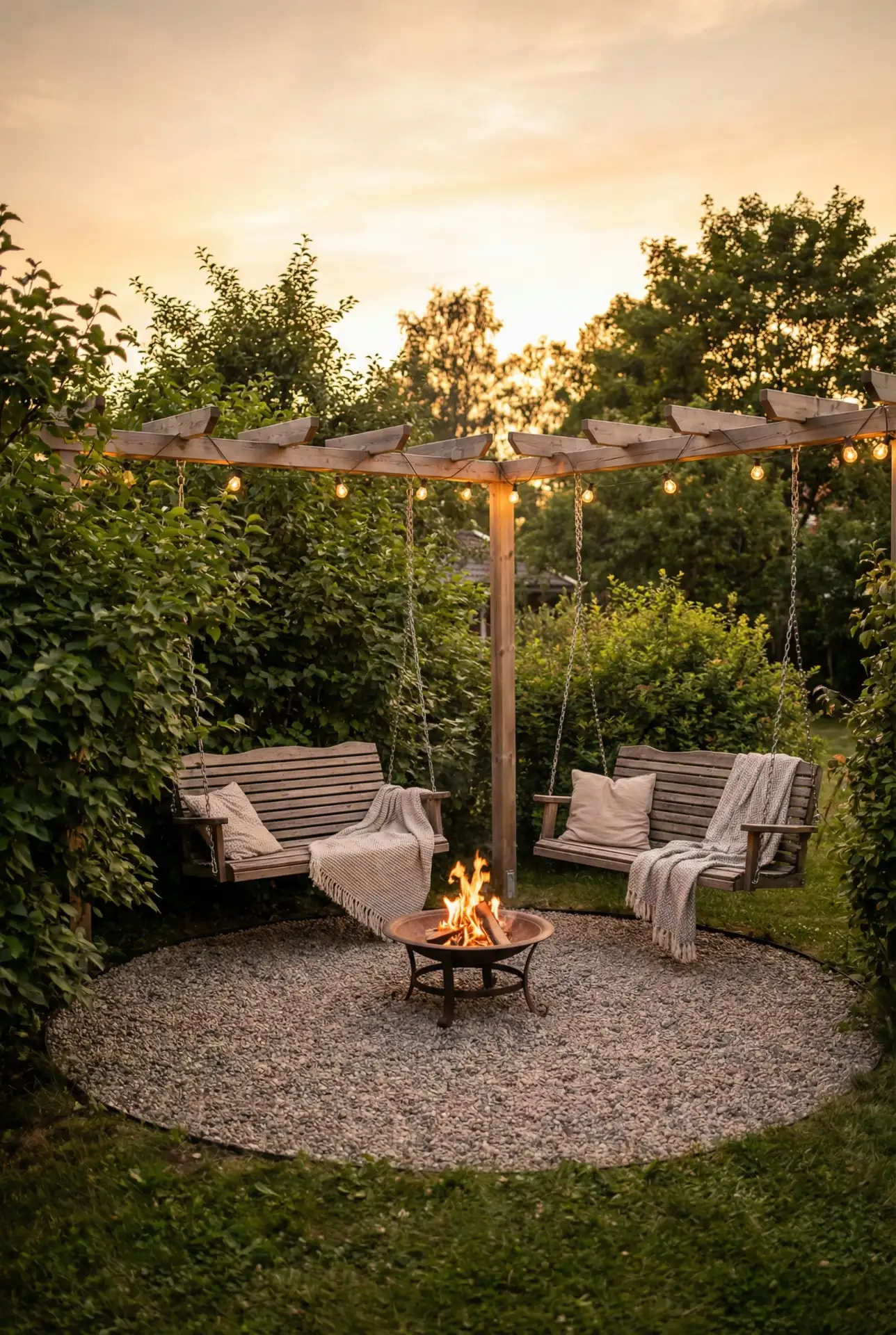 Simple Pea Gravel Fire Pit With Swings 1