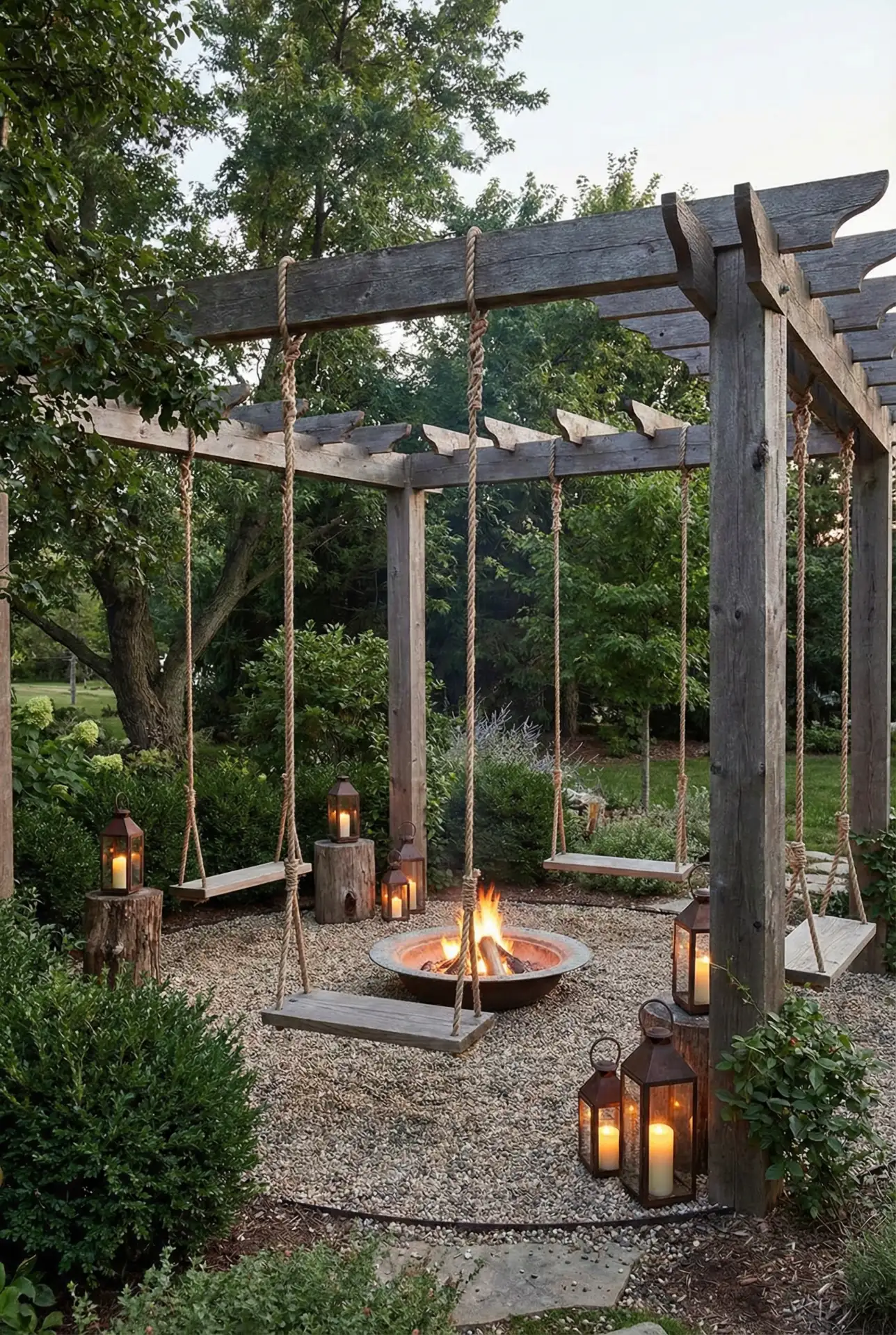 Simple Pea Gravel Fire Pit With Swings 2