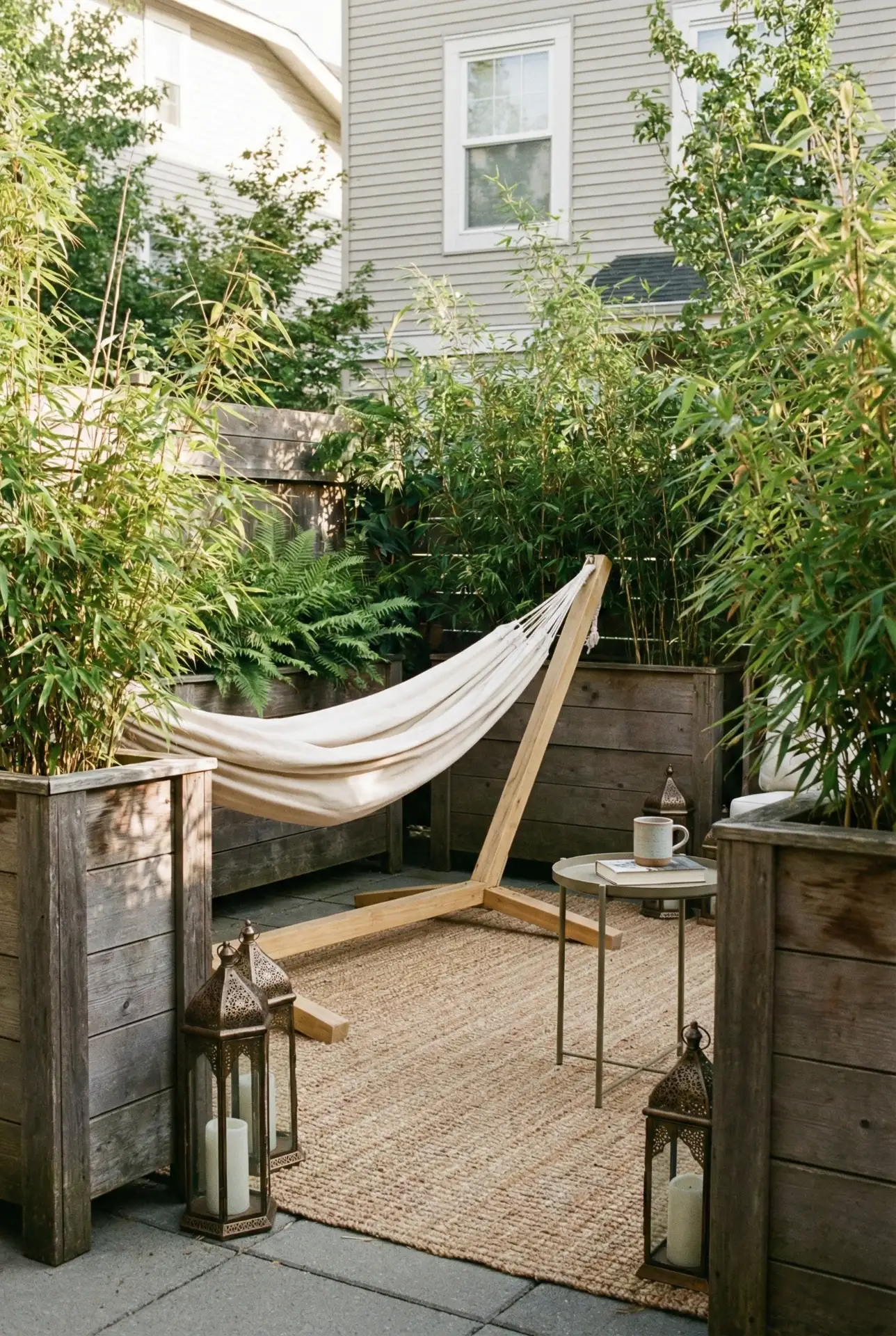 Simple Townhouse Corner Hammock With Privacy Greenery 2
