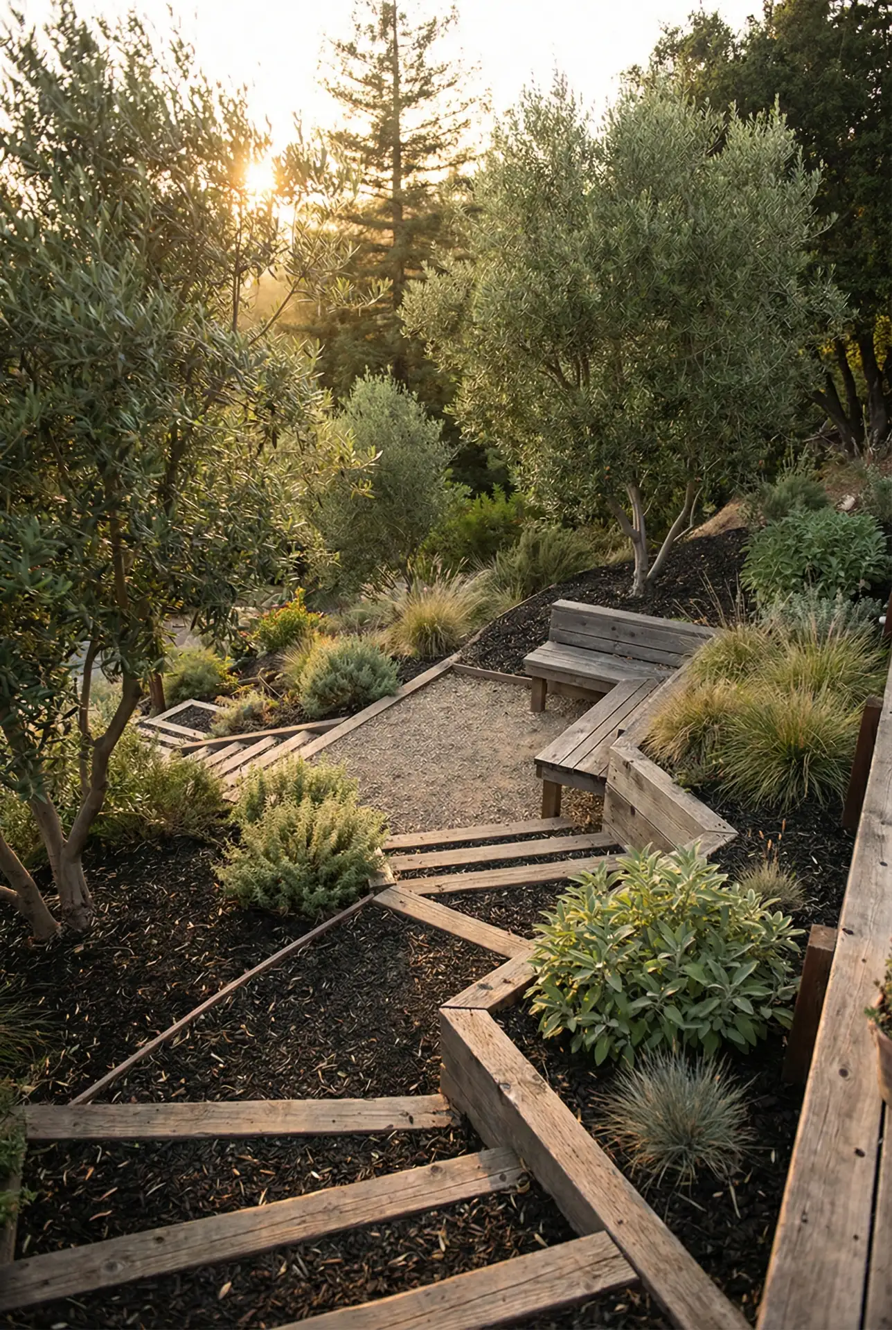 Sloped Backyard Slide Path With Natural Landings 2