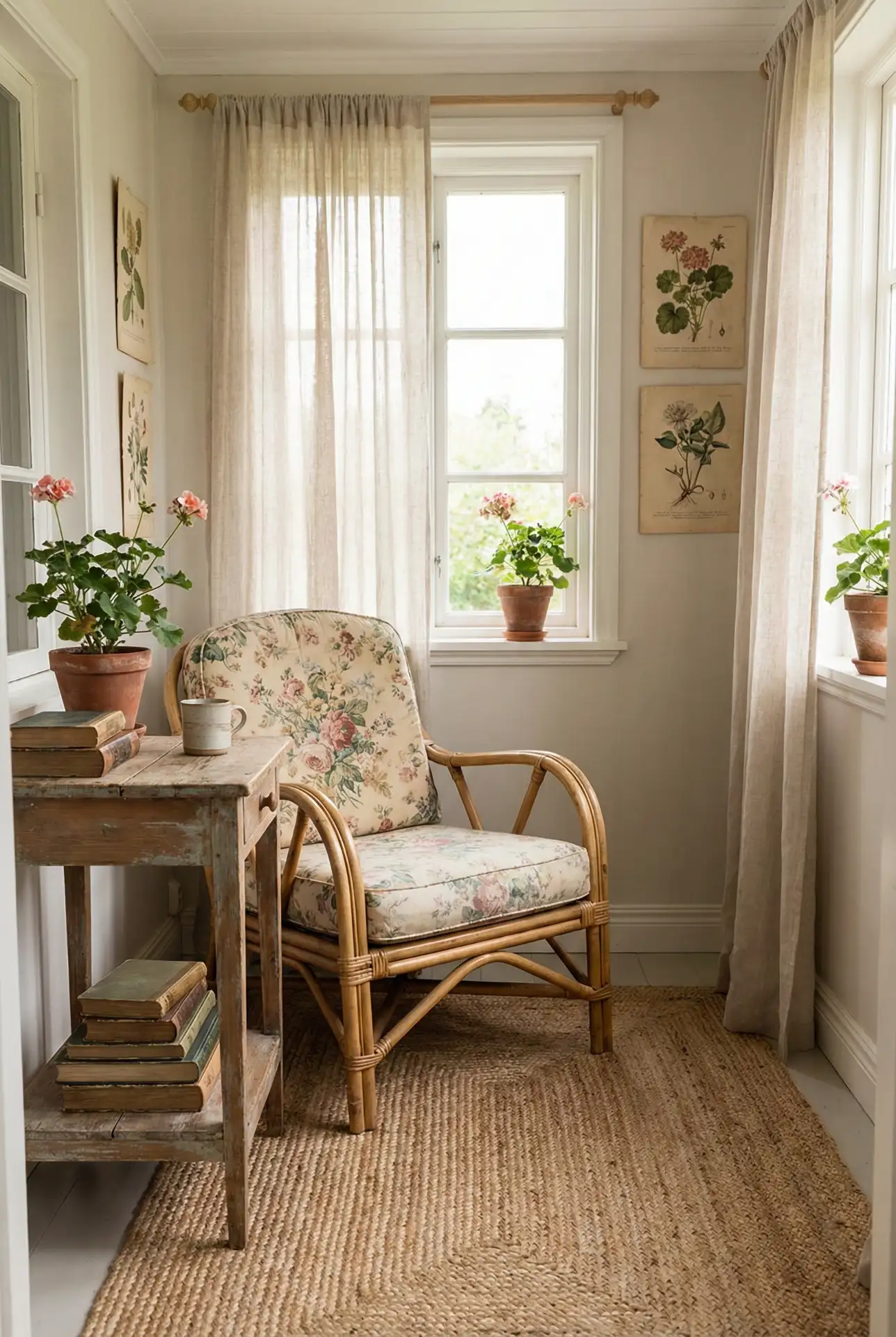 Small Cozy Cottage Sunroom With Vintage Finds 1