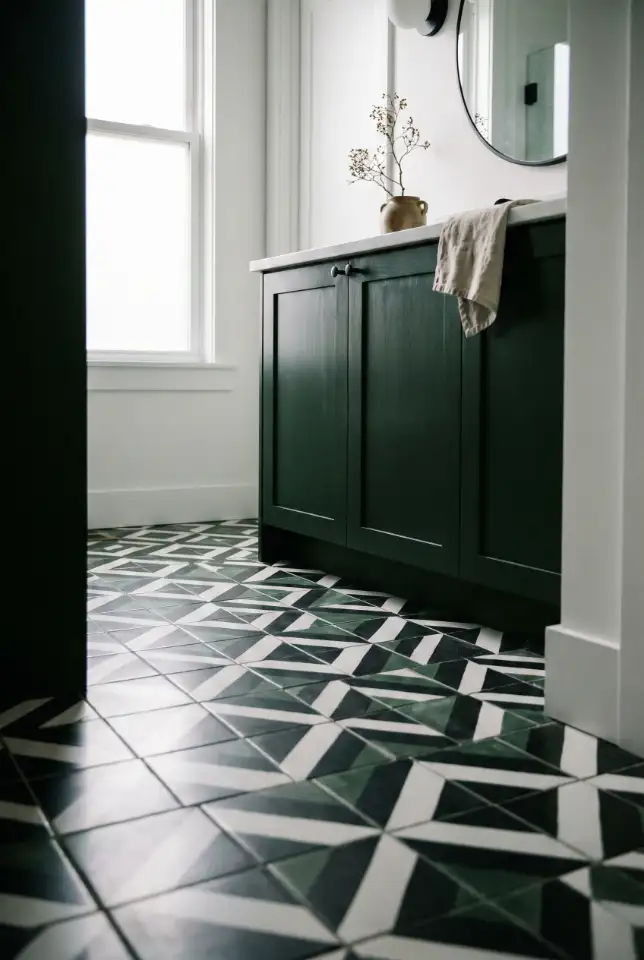 Small Dark Green Bathroom With Floor Tiles Feature 1