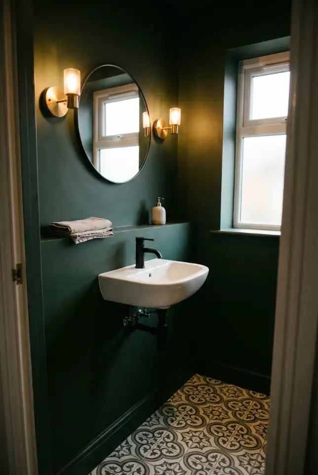 Small Dark Green Bathroom With Floor Tiles Feature 2