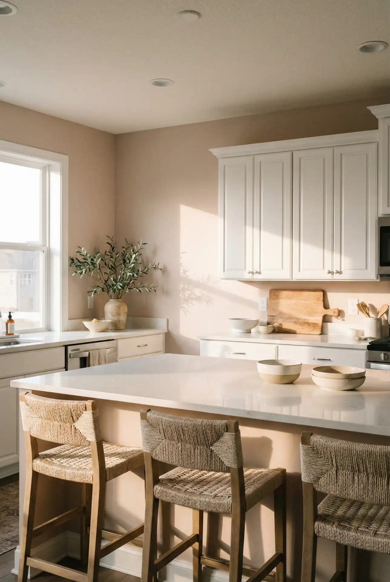 Soft Beige Pink Undertone for Kitchens With White Cabinets 1