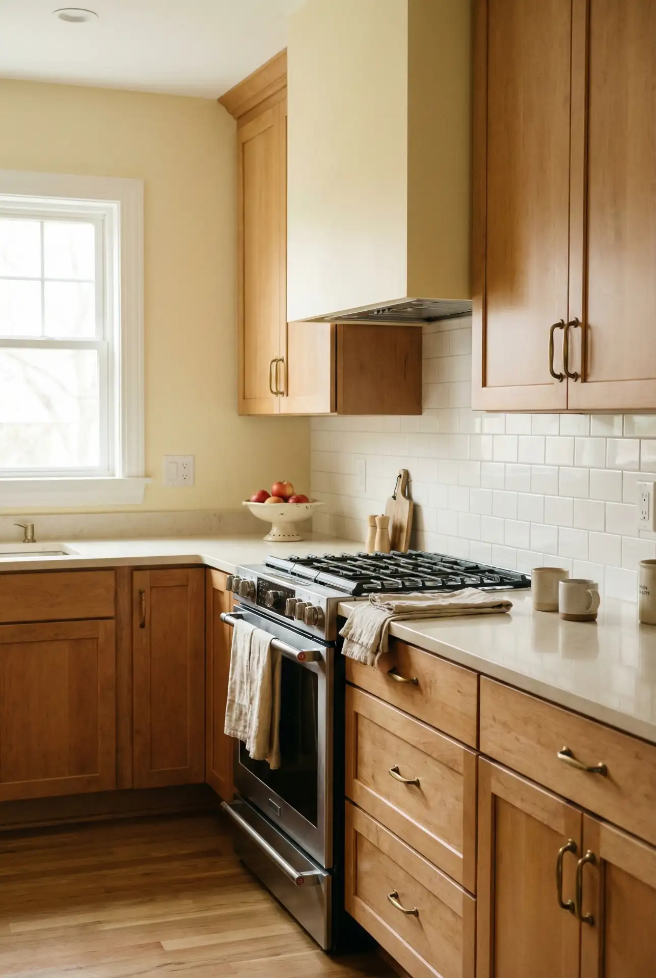 Soft Buttercream That Flatters Maple Cabinets 1