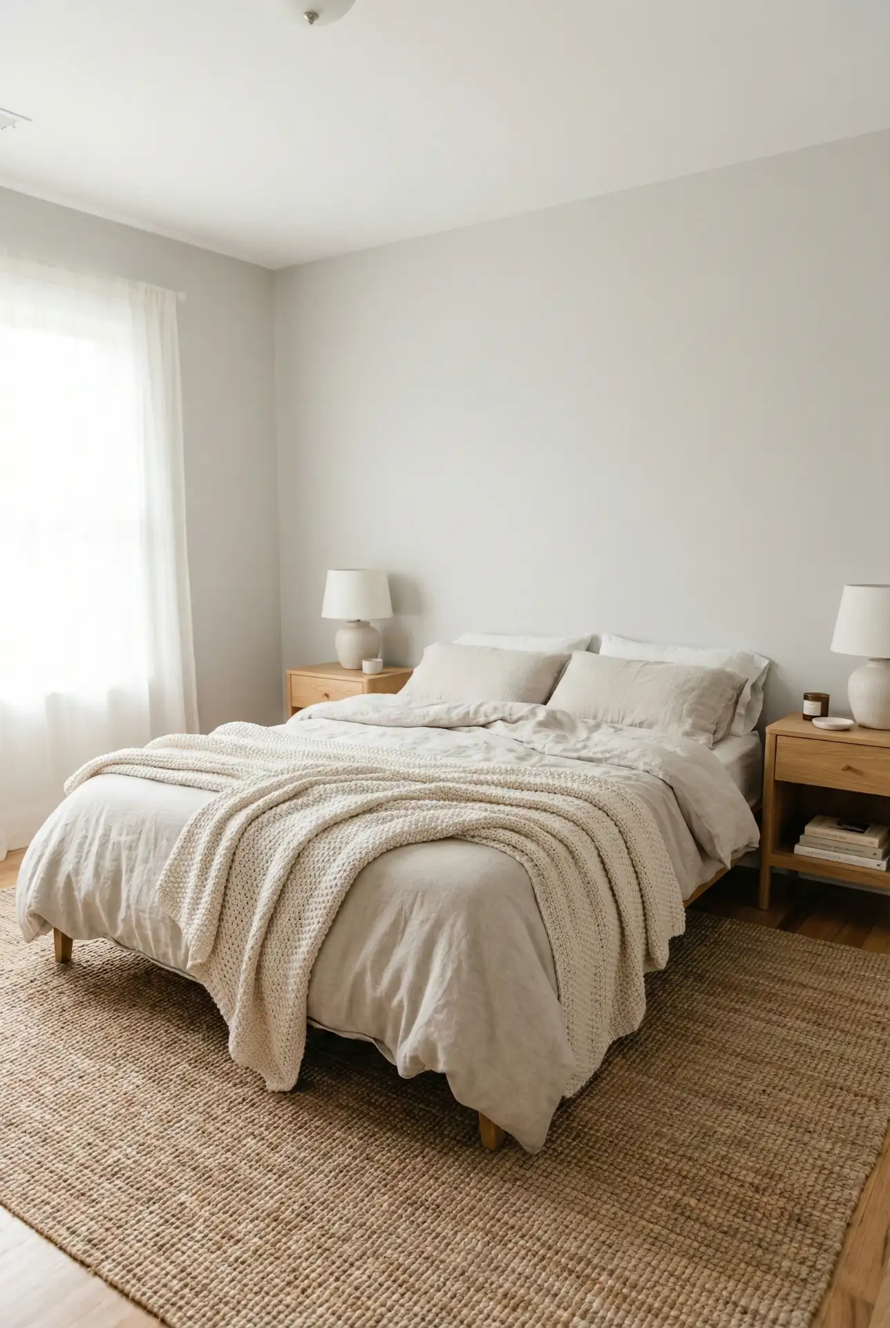 Soft Grey Walls With Layered Linen Neutrals 1