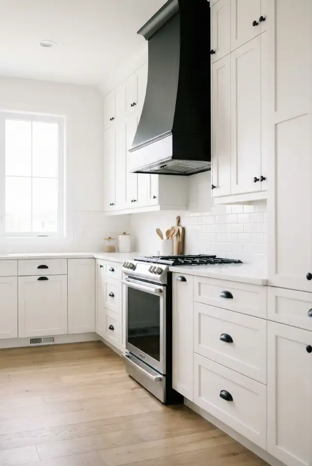 Soft White Cabinets With Black Contrast 2