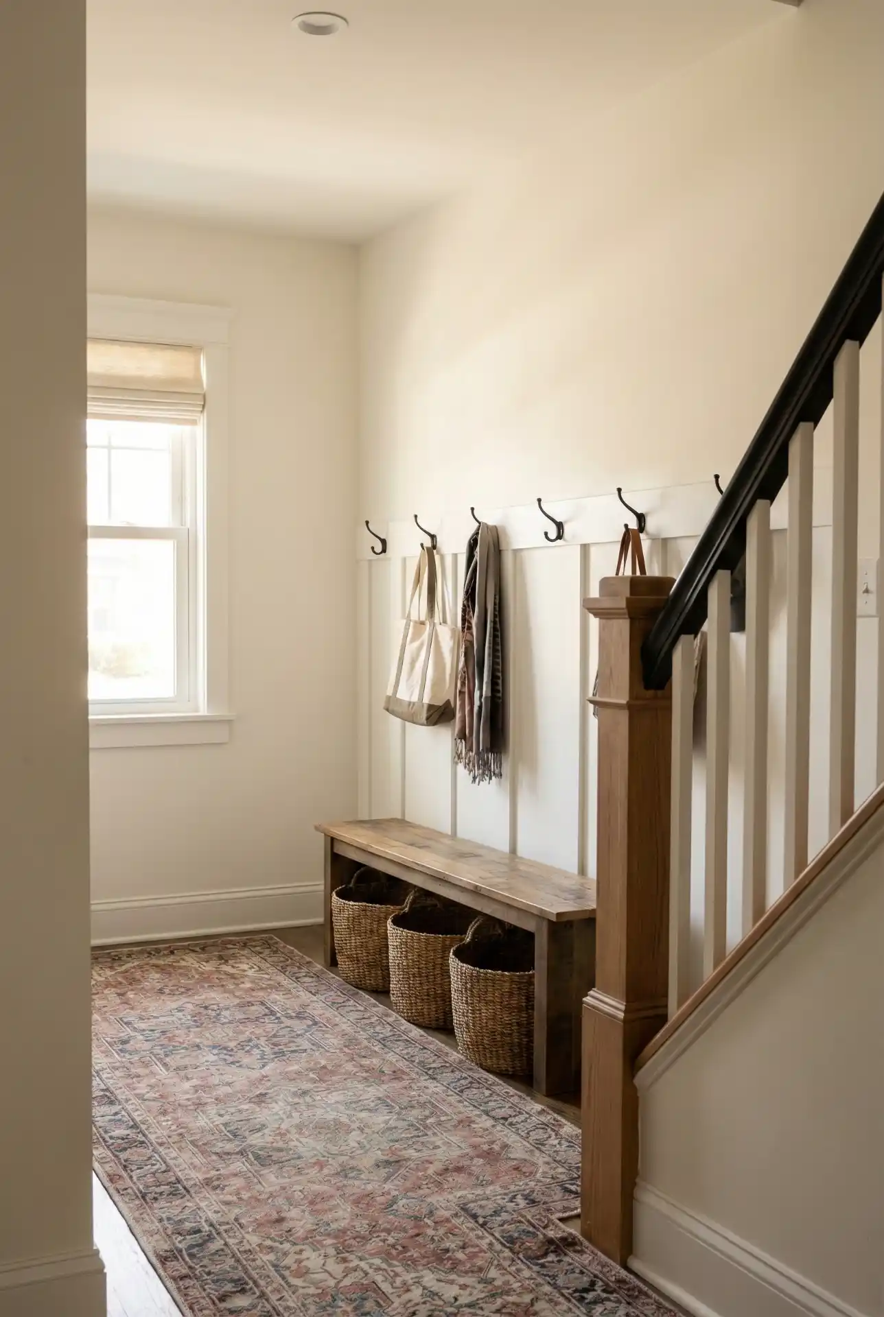 Staircase Hallway Styling With A Warm Runner And Wall Hooks 1