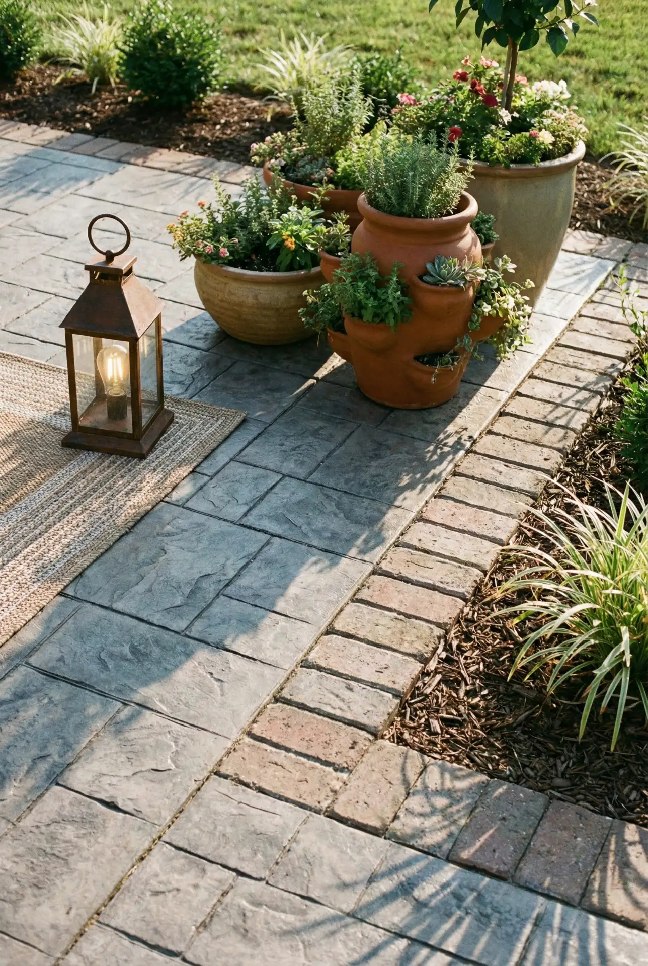 Stamped Concrete Entry Patio With Paver Trim 2