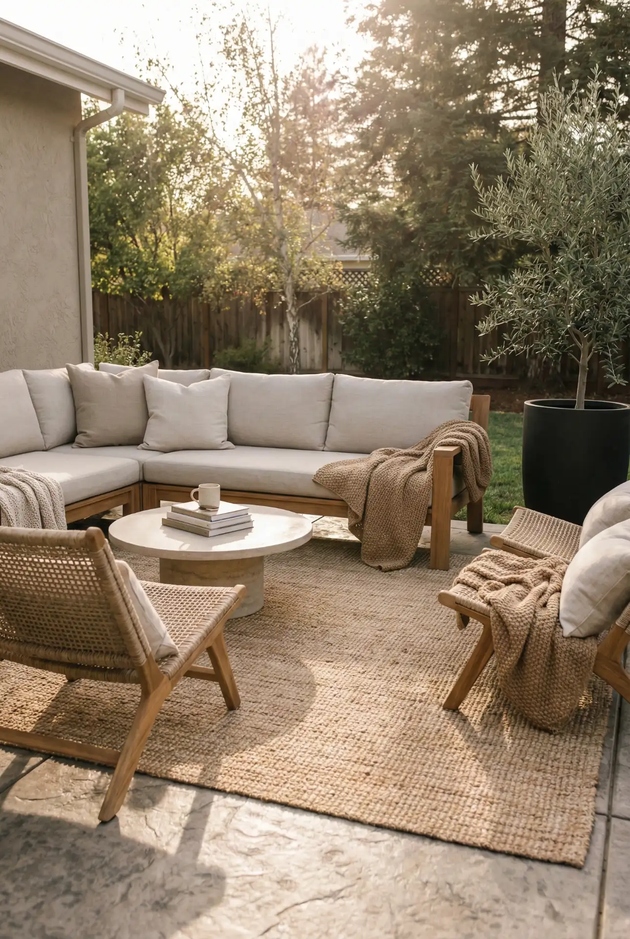 Stamped Concrete Patio With A Cozy Outdoor Rug Zone 1