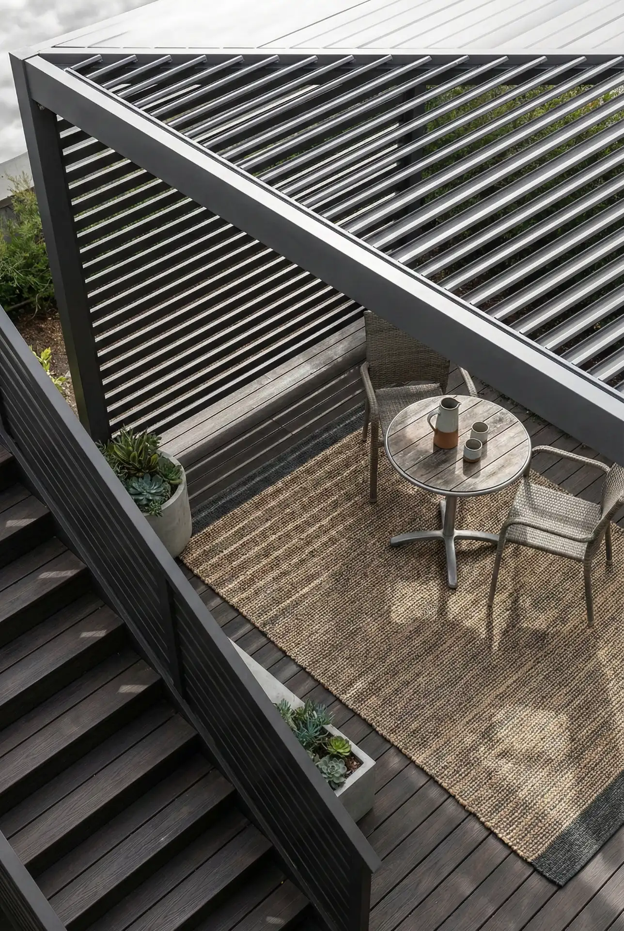 Steel Triangle Shade Pergola For A Deck Corner 1