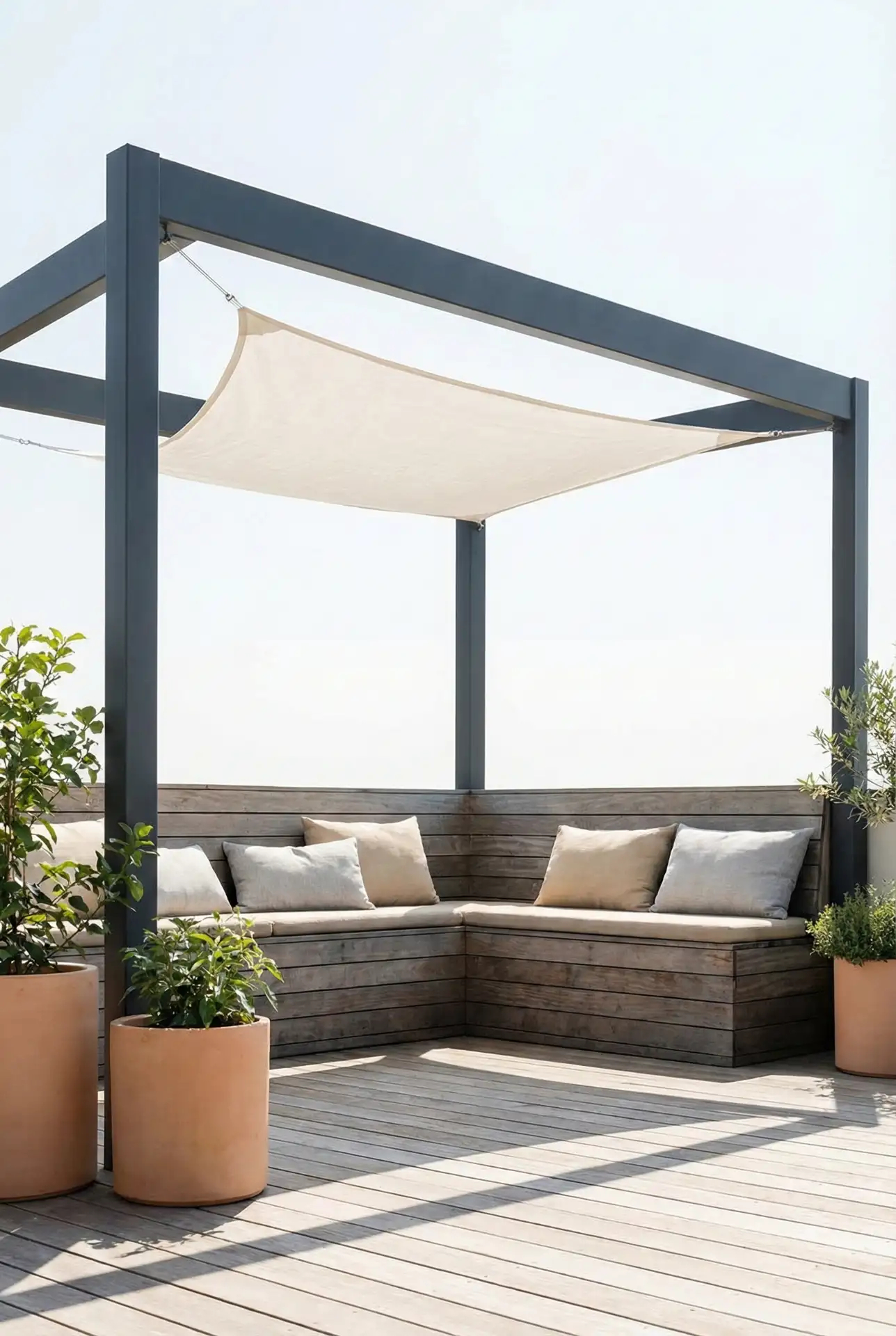 Steel Triangle Shade Pergola For A Deck Corner 2