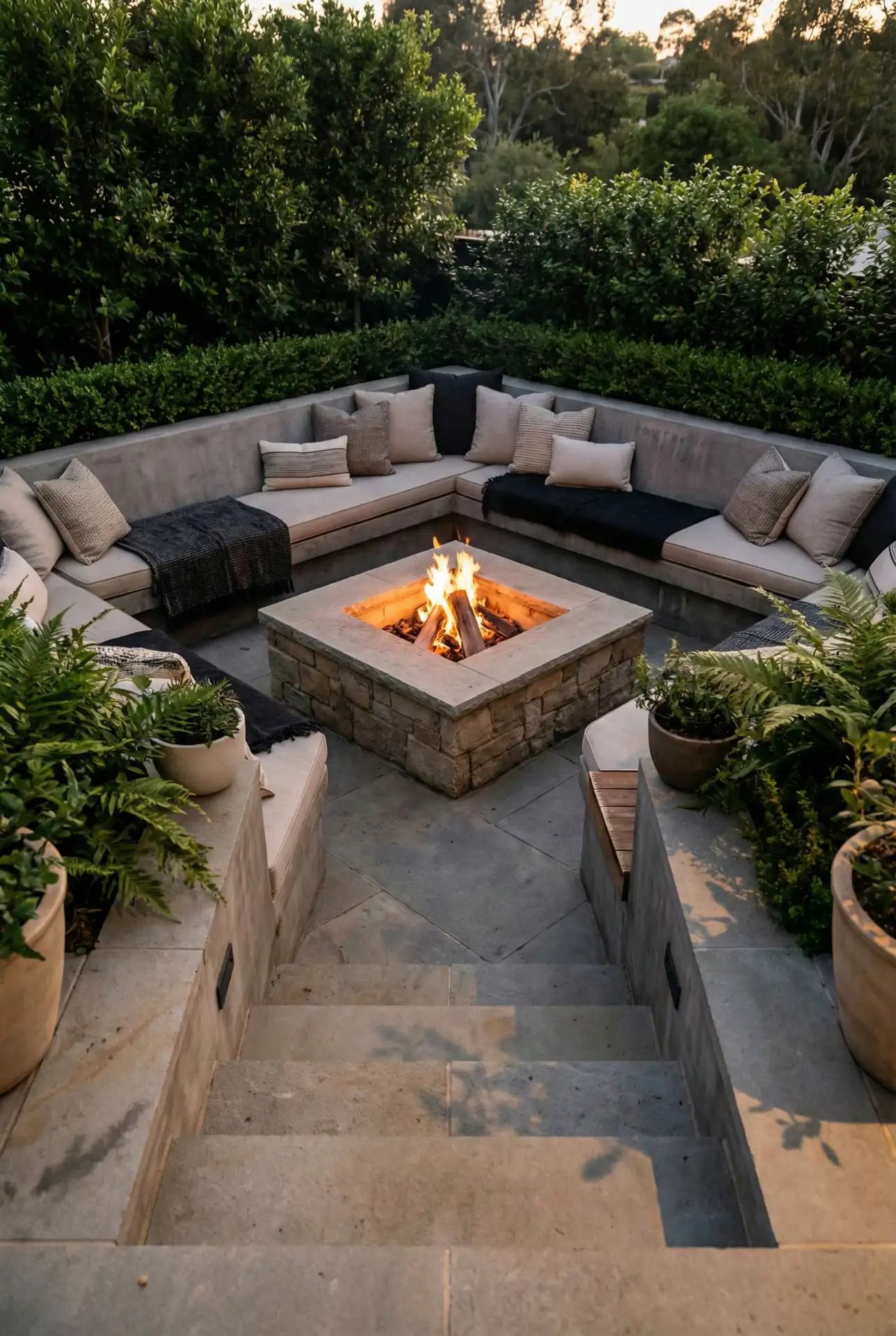 Sunken Seating With Square Fire Pit 1
