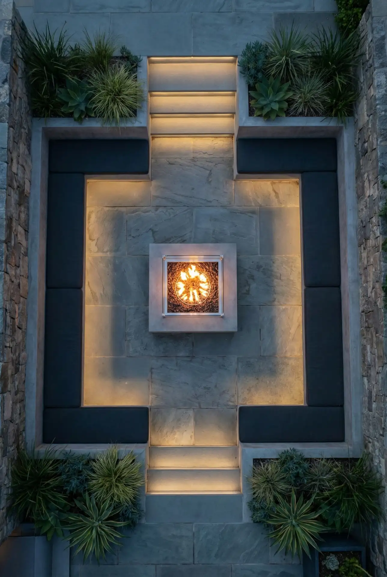Sunken Seating With Square Fire Pit 2