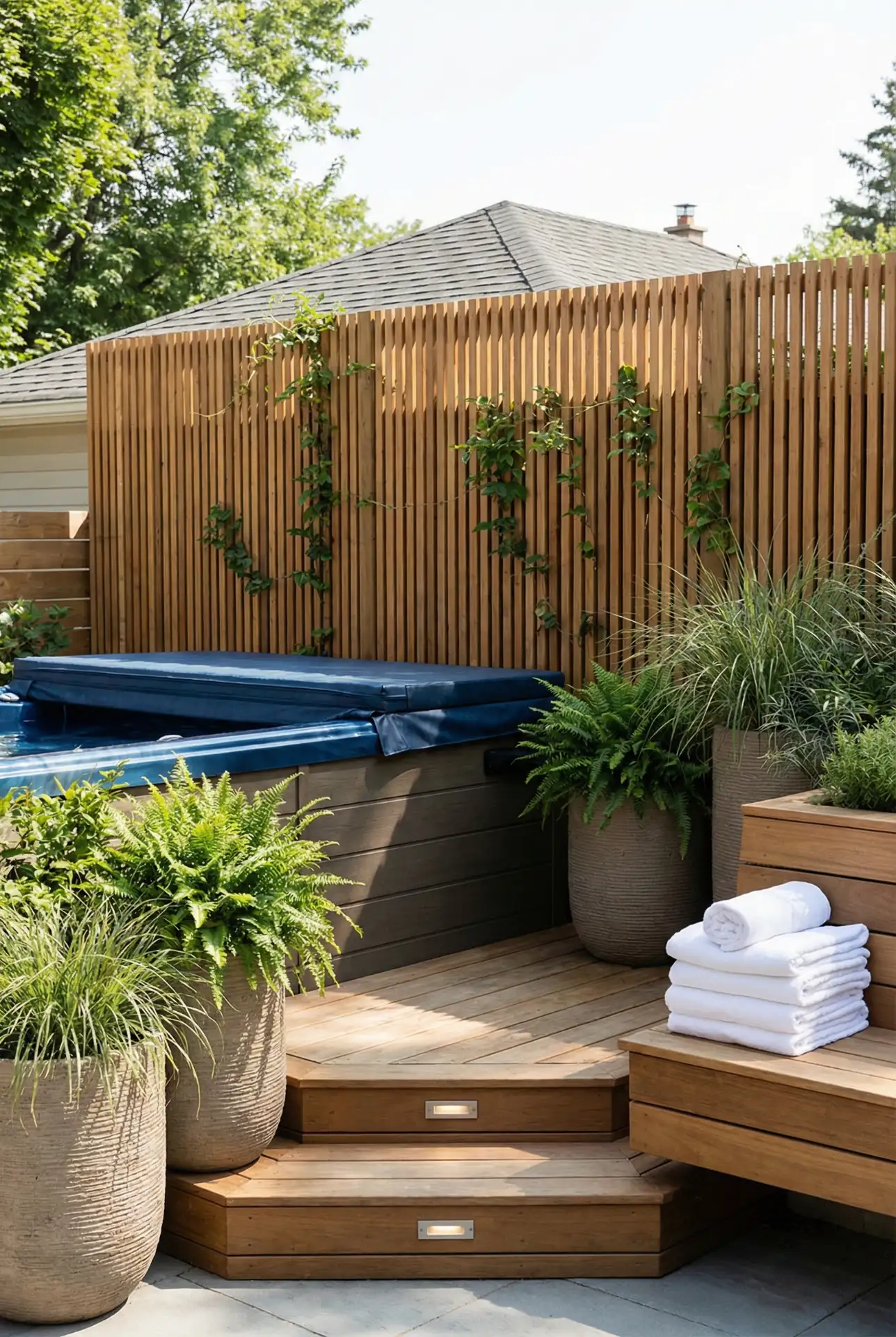 Swim Spa Corner With Privacy Screen Planting 1