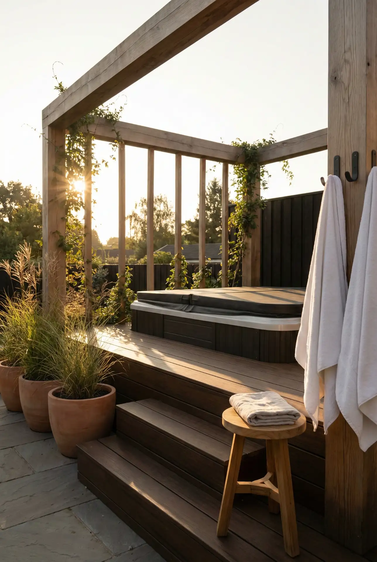 Swim Spa Corner With Privacy Screen Planting 2