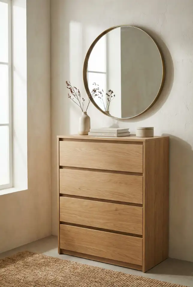 Tall Dresser Decor With a Bold Mirror Above 1