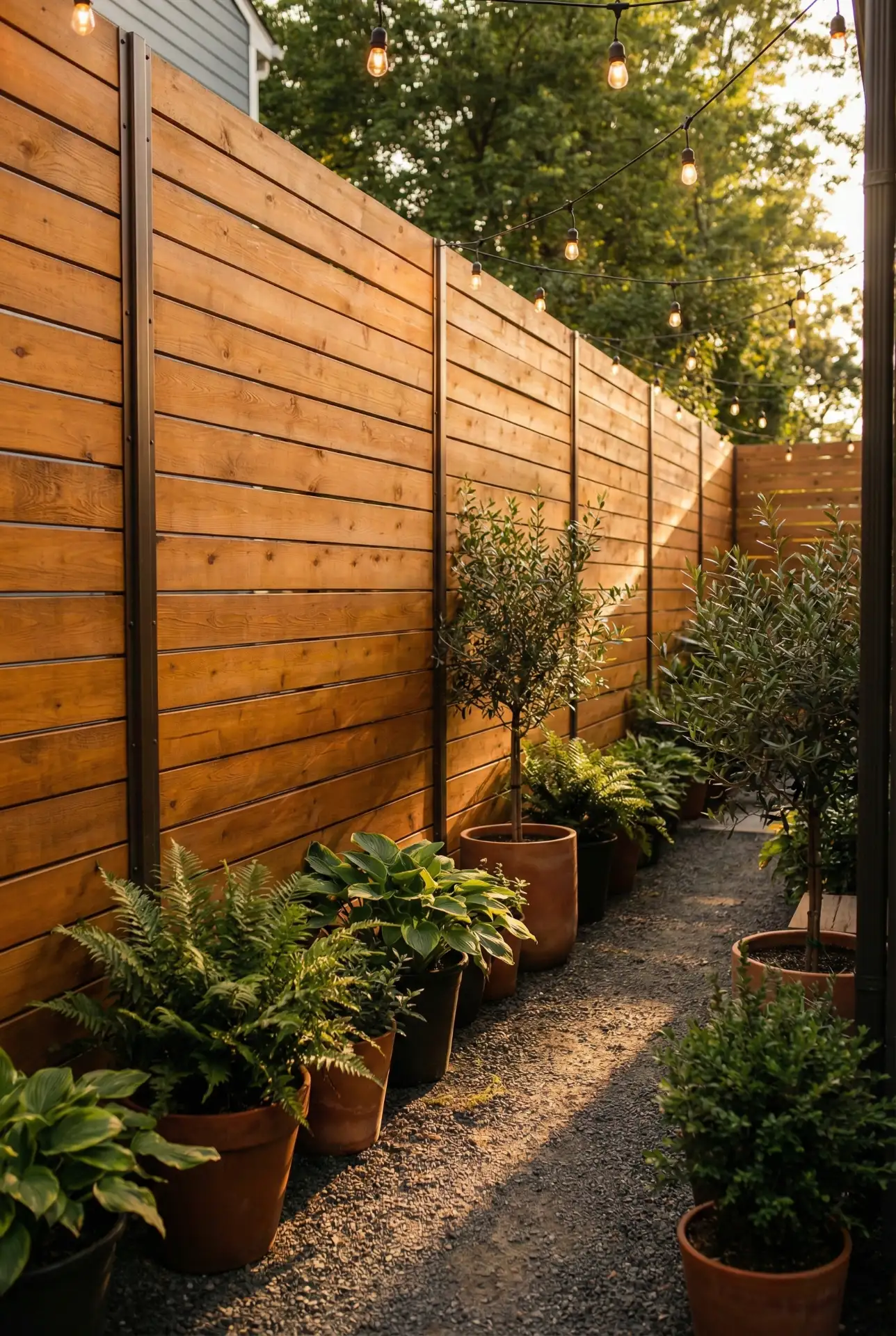 Tall Privacy Fence With Slim Metal Privacy Accents 1
