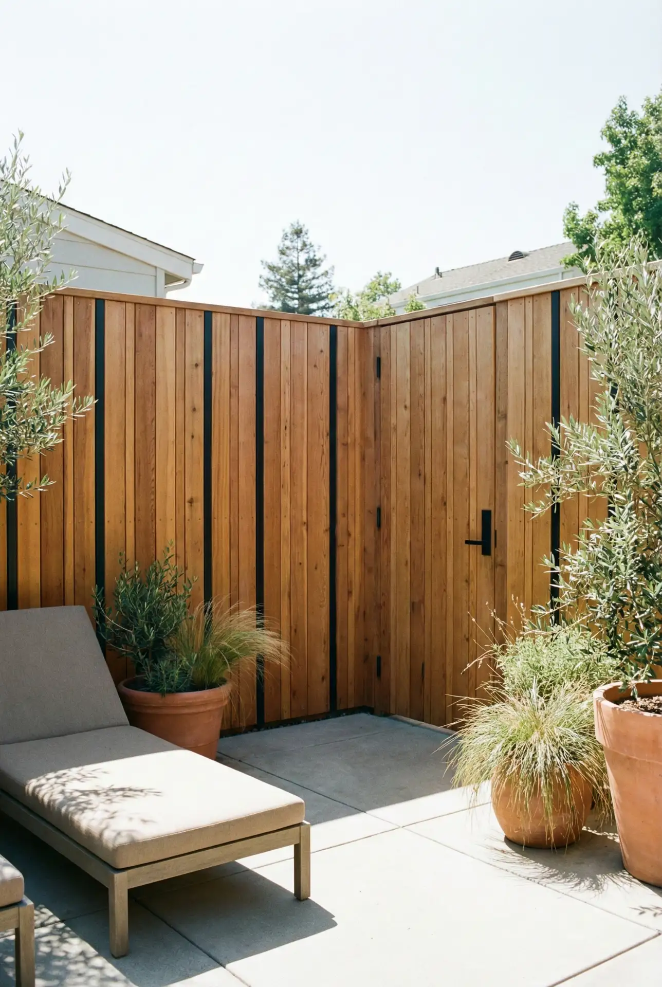 Tall Privacy Fence With Slim Metal Privacy Accents 2