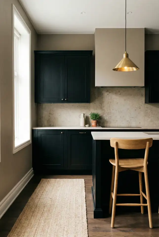 Taupe Walls + Black Cabinets For a Soft Modern Blend 2