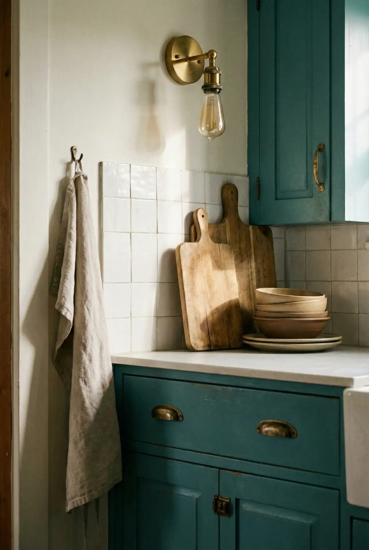 Teal Cabinets Farmhouse With Vintage Decor 1
