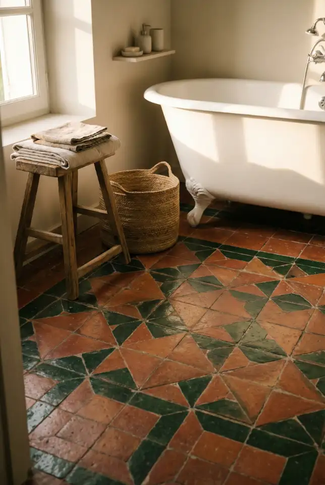 Terracotta And Green Floor Tiles For Warmth 2