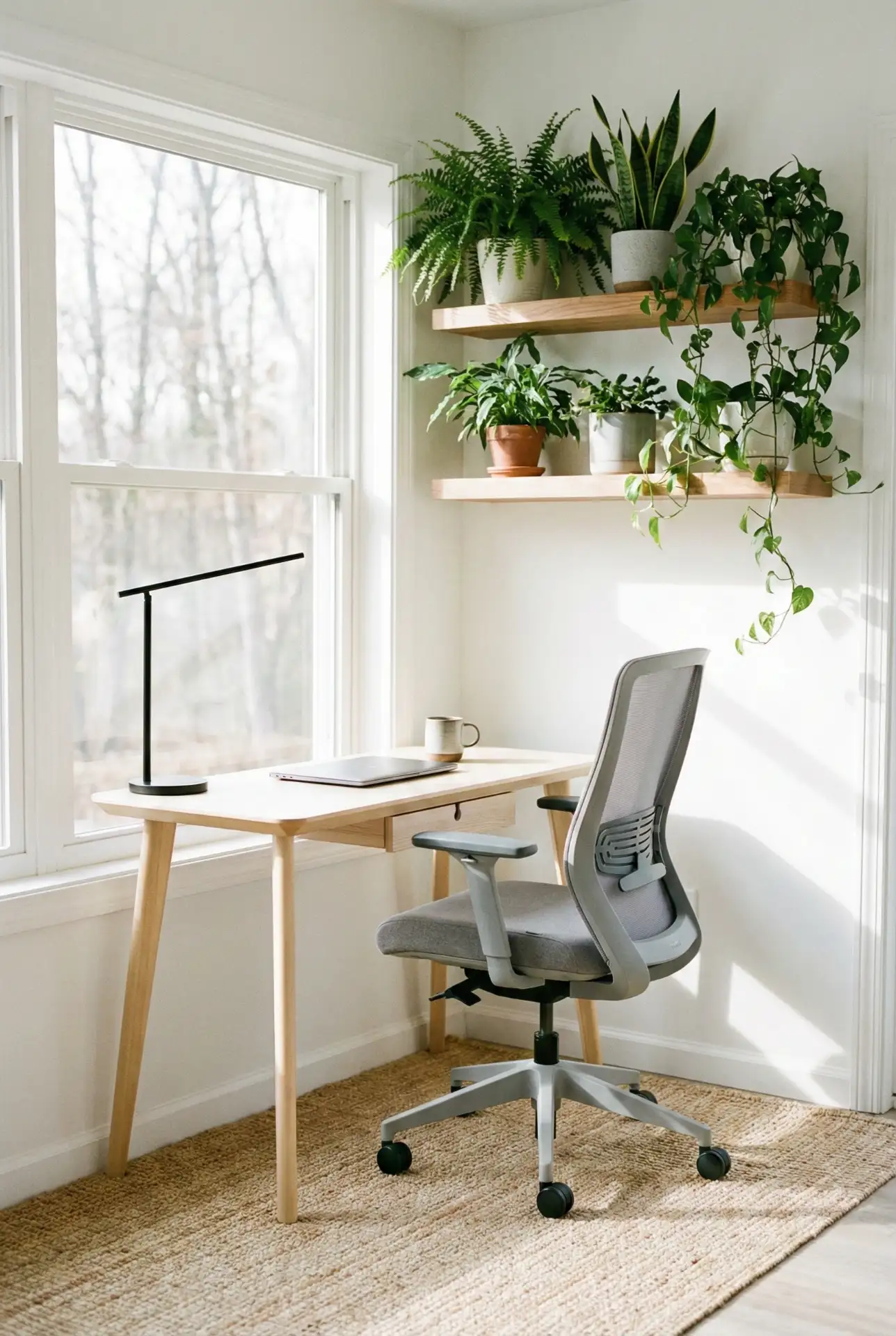 Tiny Indoor Sunroom Desk With Plants 1