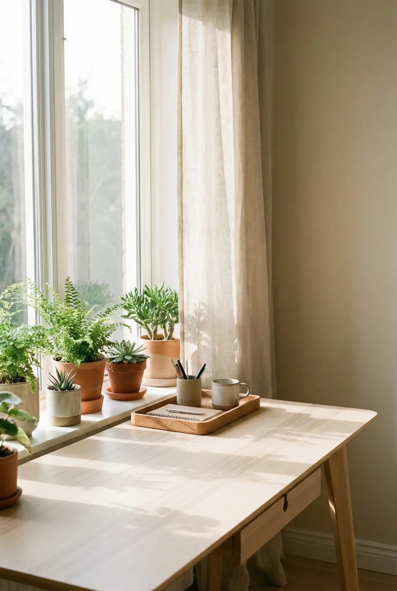 Tiny Indoor Sunroom Desk With Plants 2