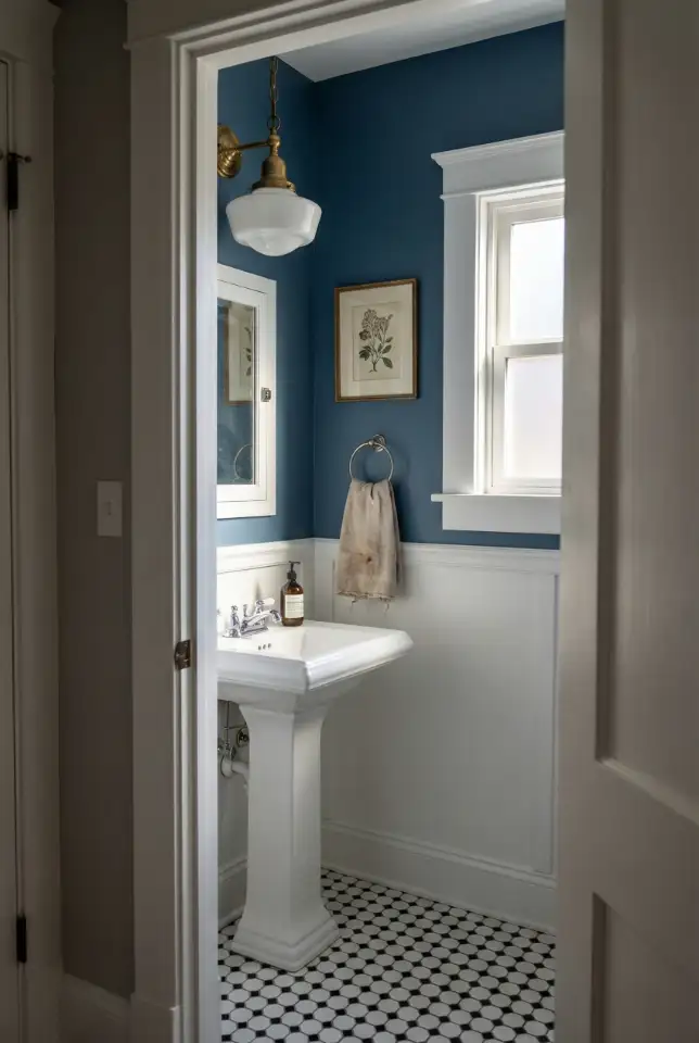 Traditional Blue-and-White Half Bath With Classic Charm 2
