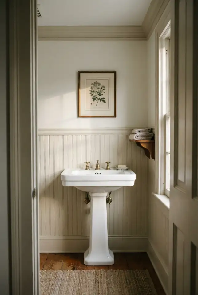 Traditional Half Bath With Pedestal Sink and Classic Colors 1