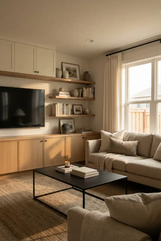 Transitional Built-In Media Wall With Storage 1