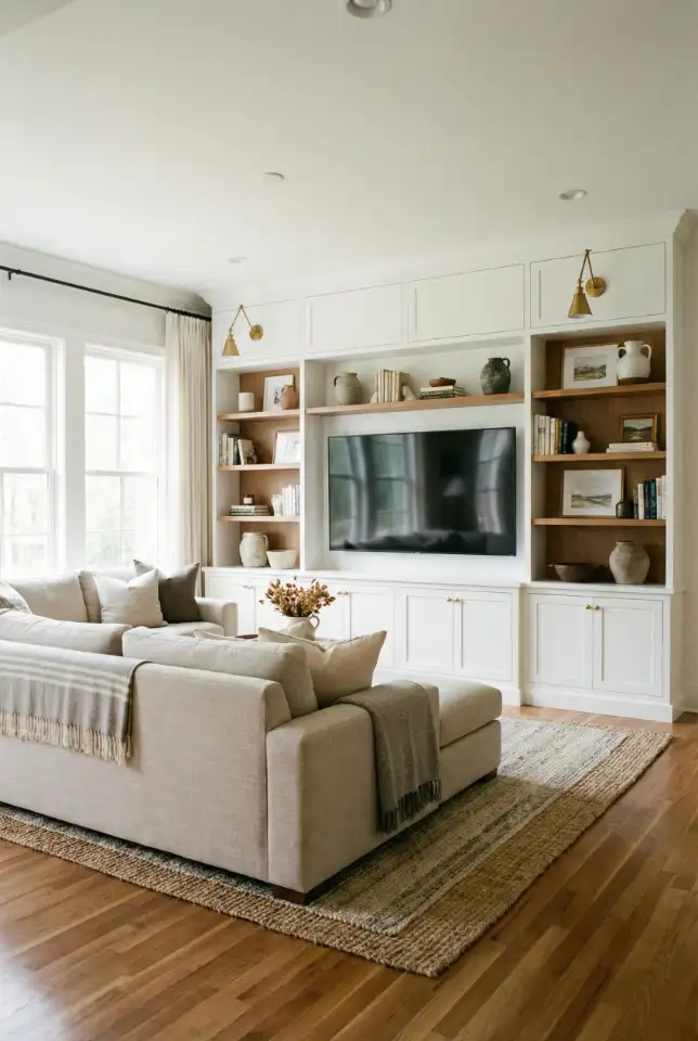 Transitional Built-In Media Wall With Storage 2