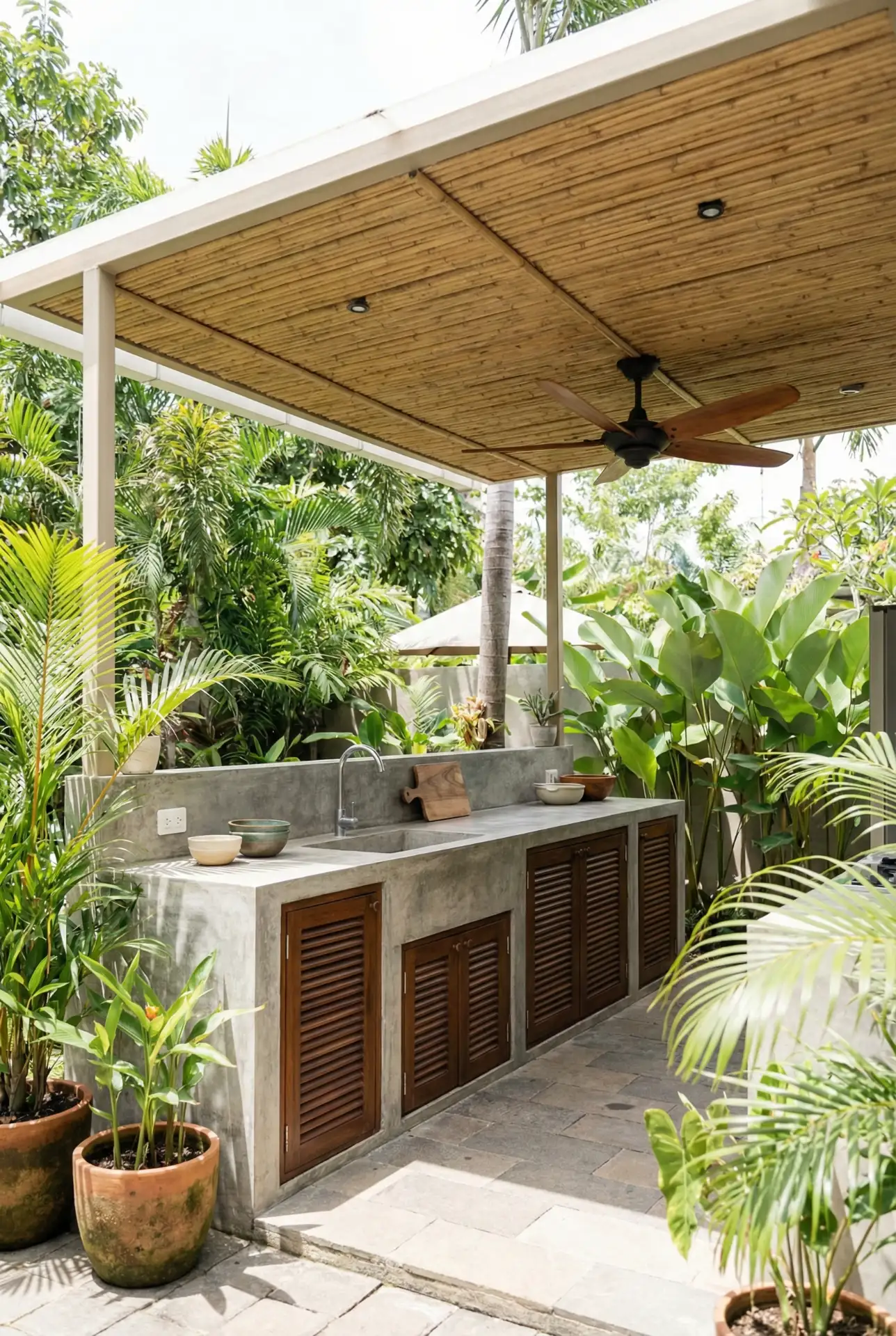 Tropical Open-Air Kitchen With Breezy Roof 1
