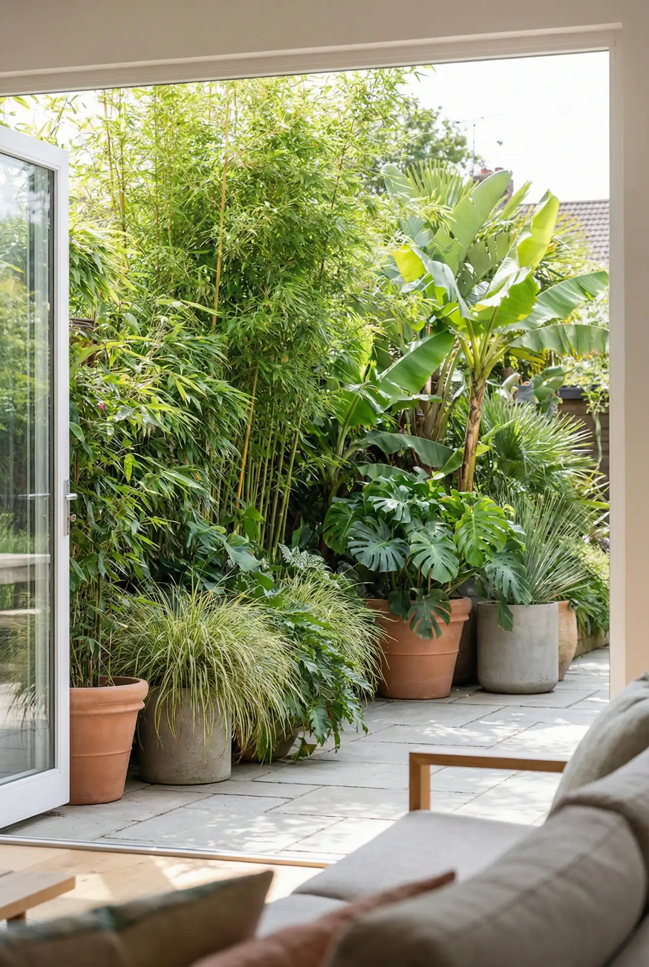 Tropical Privacy Screen With Layered Greenery 1