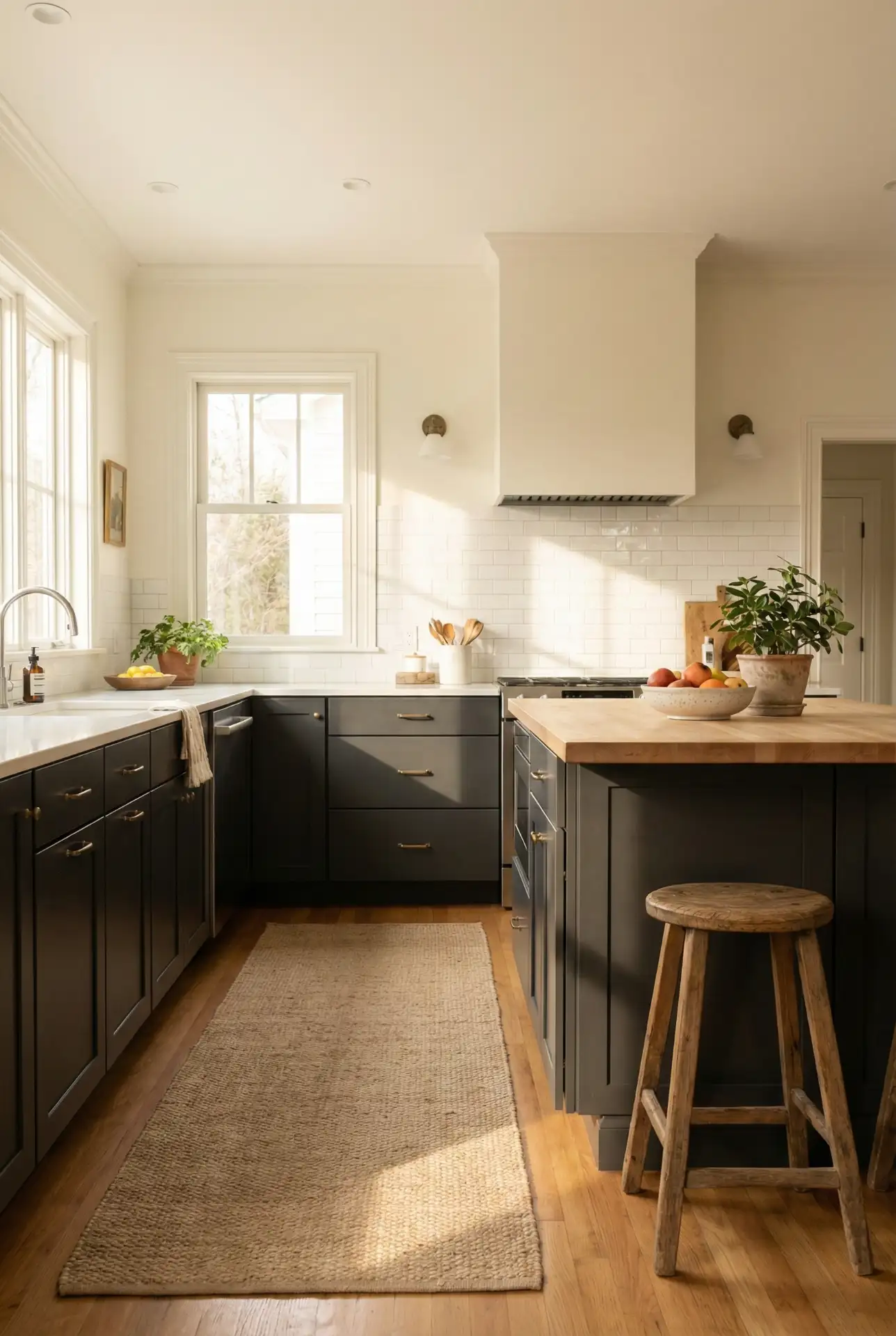 Two-Tone Look With Dark Cabinets and Soft White Walls 1