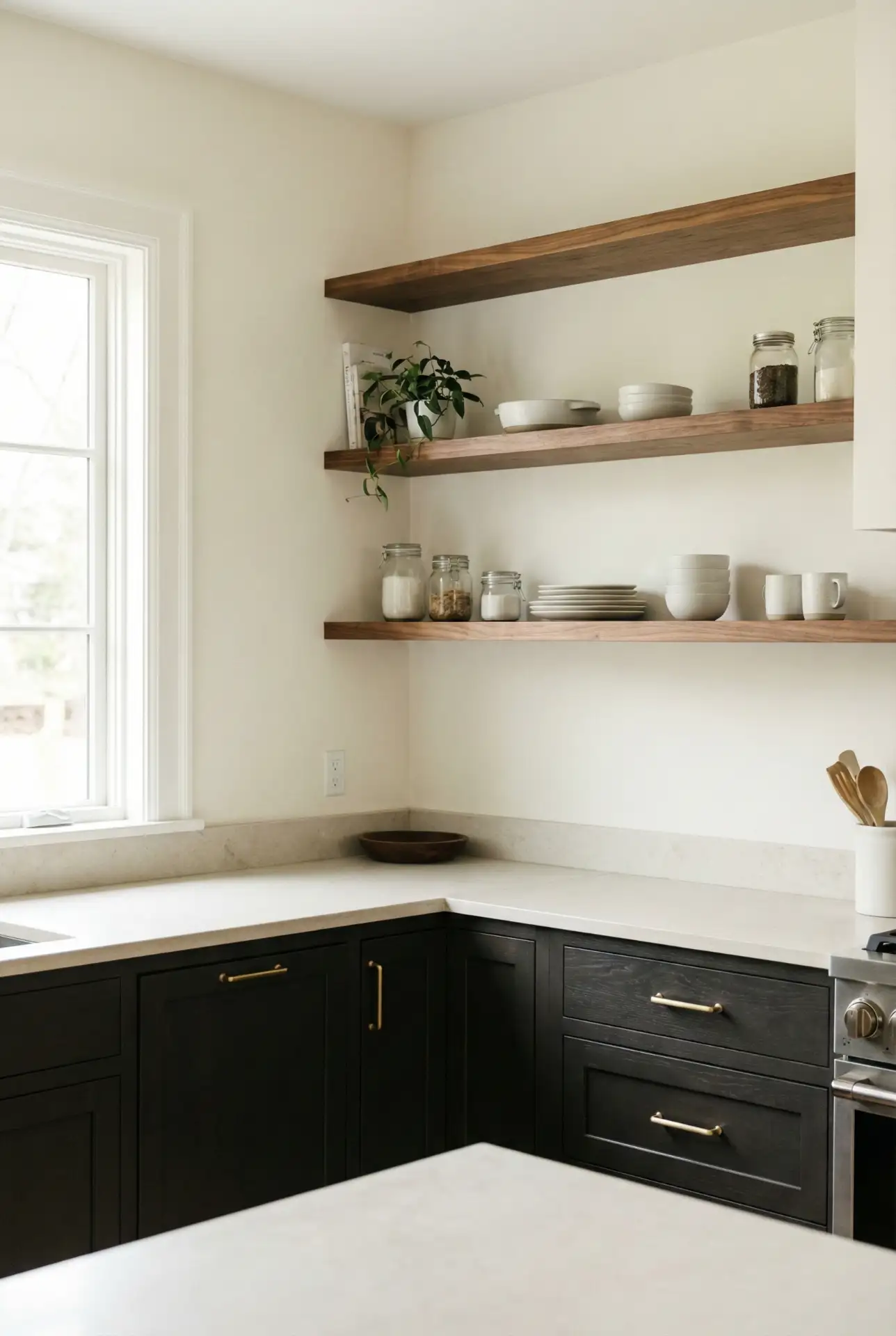Two-Tone Look With Dark Cabinets and Soft White Walls 2
