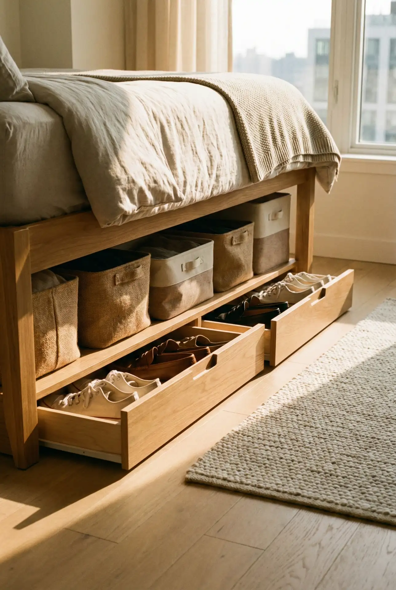Under-Bed Rolling Drawers With A Hidden Shoe Grid 1