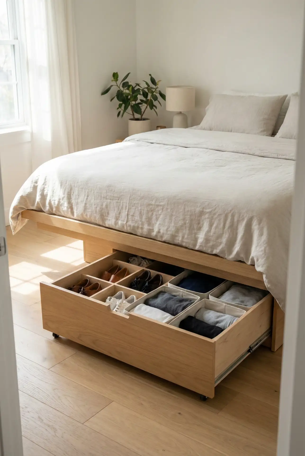 Under-Bed Rolling Drawers With A Hidden Shoe Grid 2
