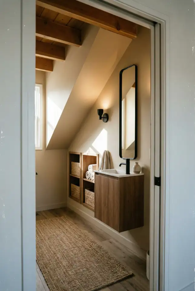 Under-Stairs Half Bath With Smart Built-In Storage 1