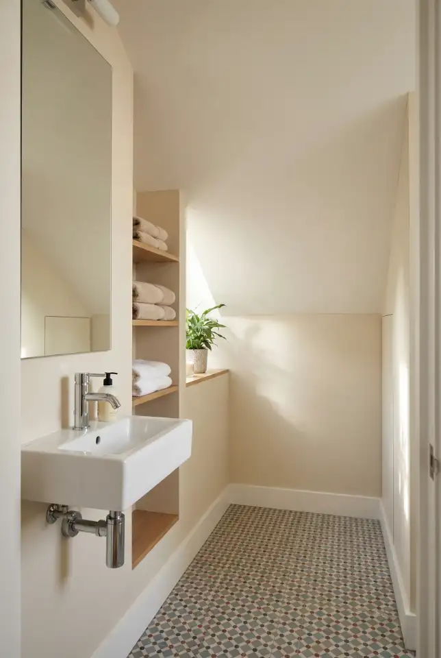 Under-Stairs Half Bath With Smart Built-In Storage 2