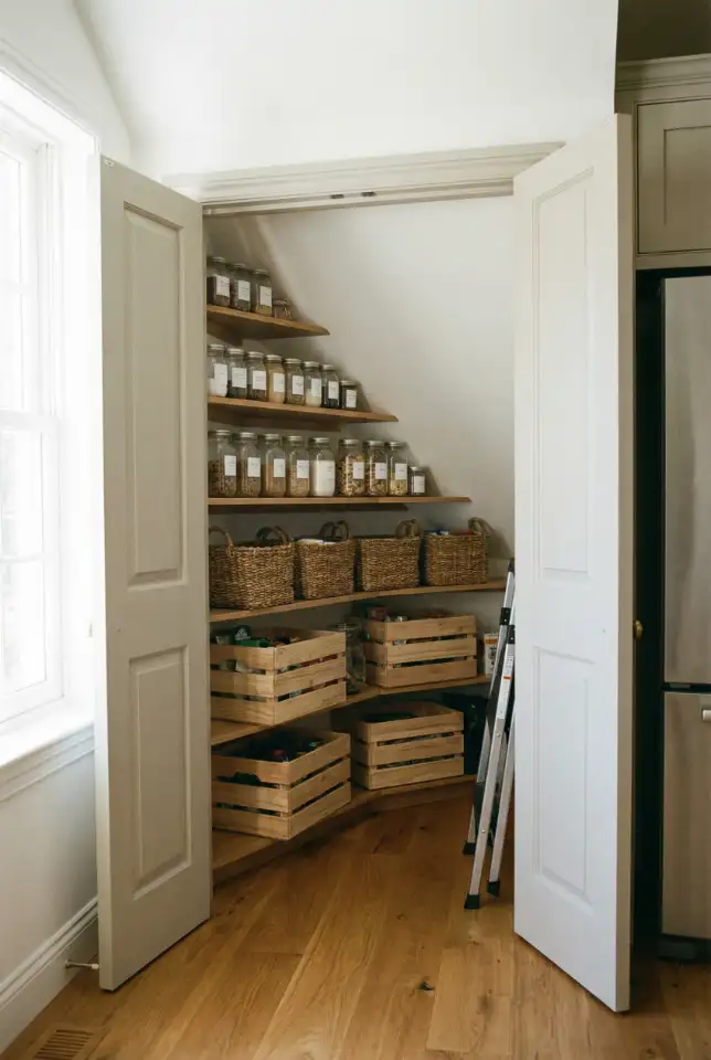 Under-Stairs Hidden Pantry With Double Door Entry 2
