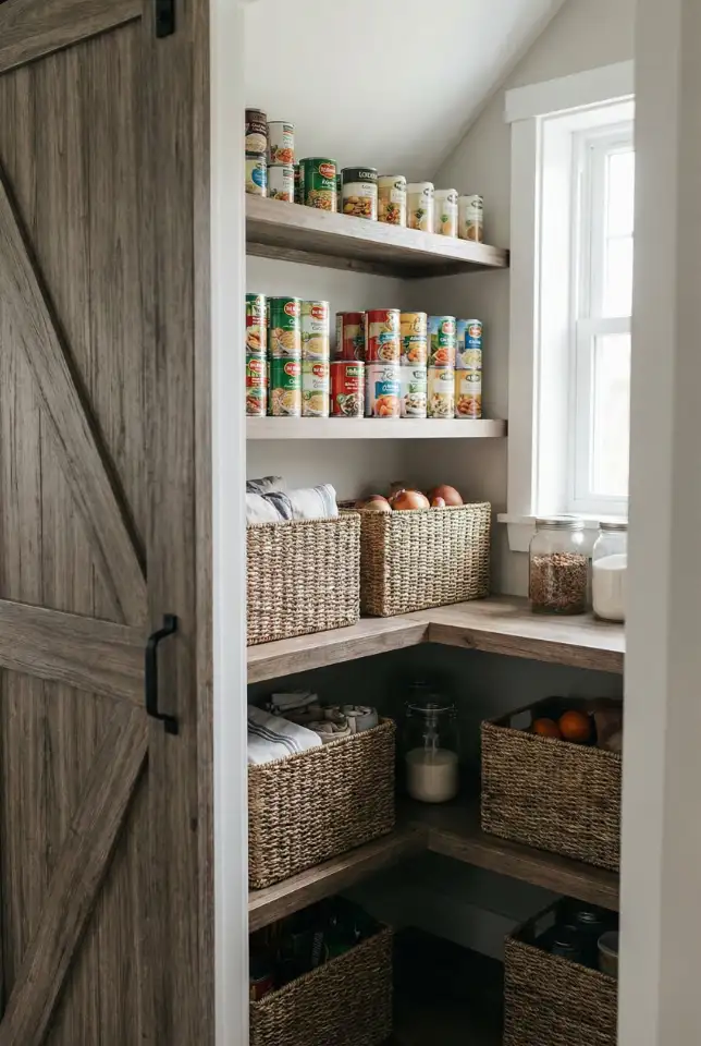 Under-Stairs Pantry With Rustic Wood Doors 1