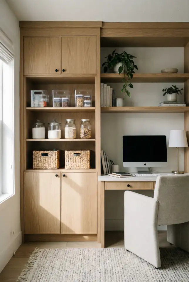 Unique Pantry + Home Office Combo Storage Wall 2