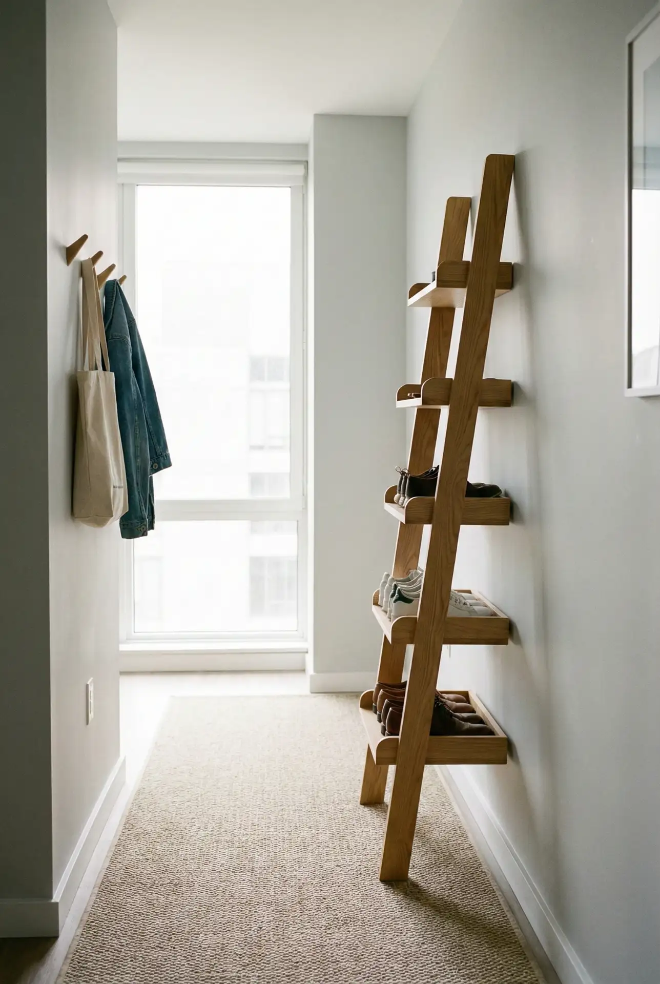 Vertical Shoe Ladder For A Tight Entryway Wall 1