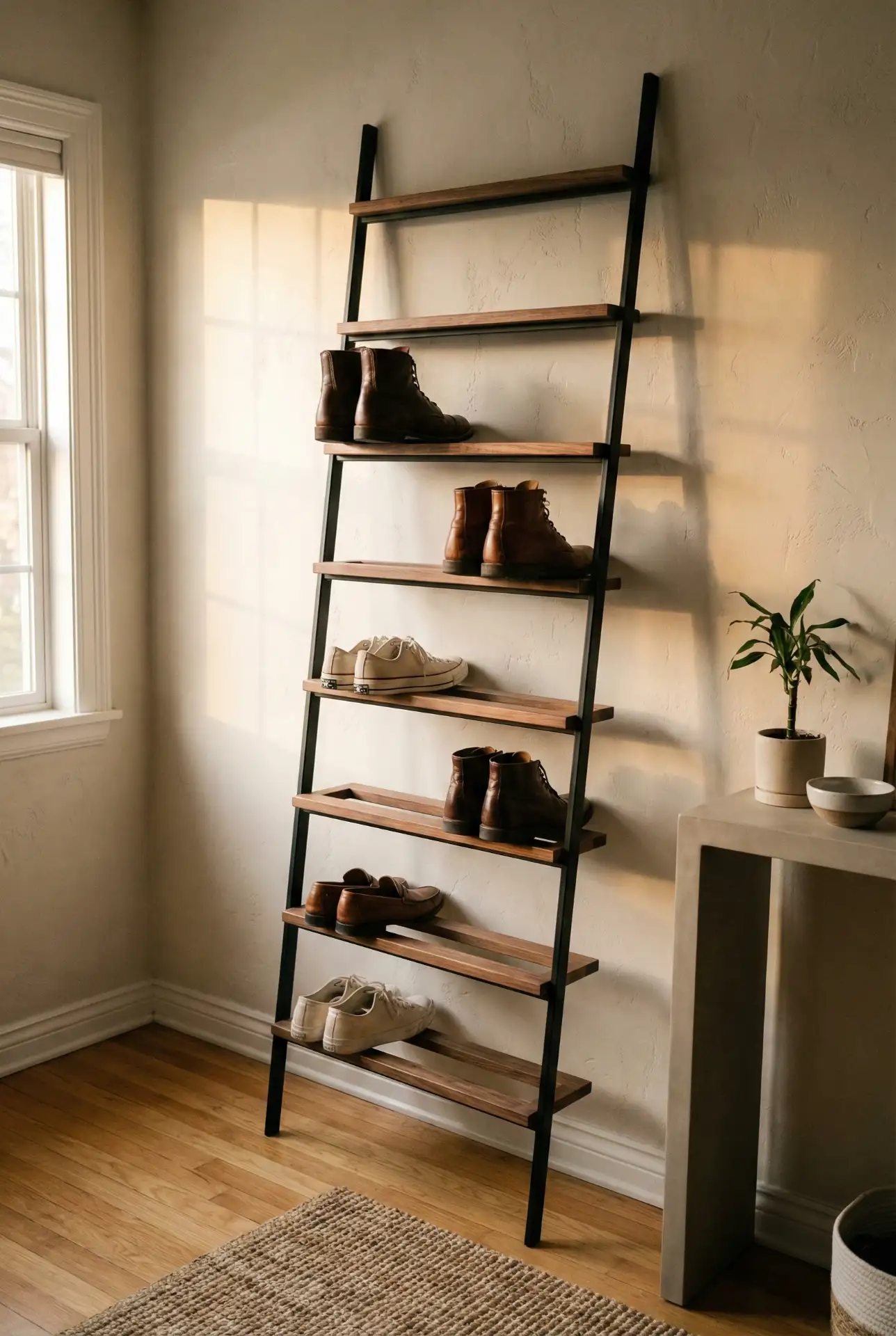 Vertical Shoe Ladder For A Tight Entryway Wall 2
