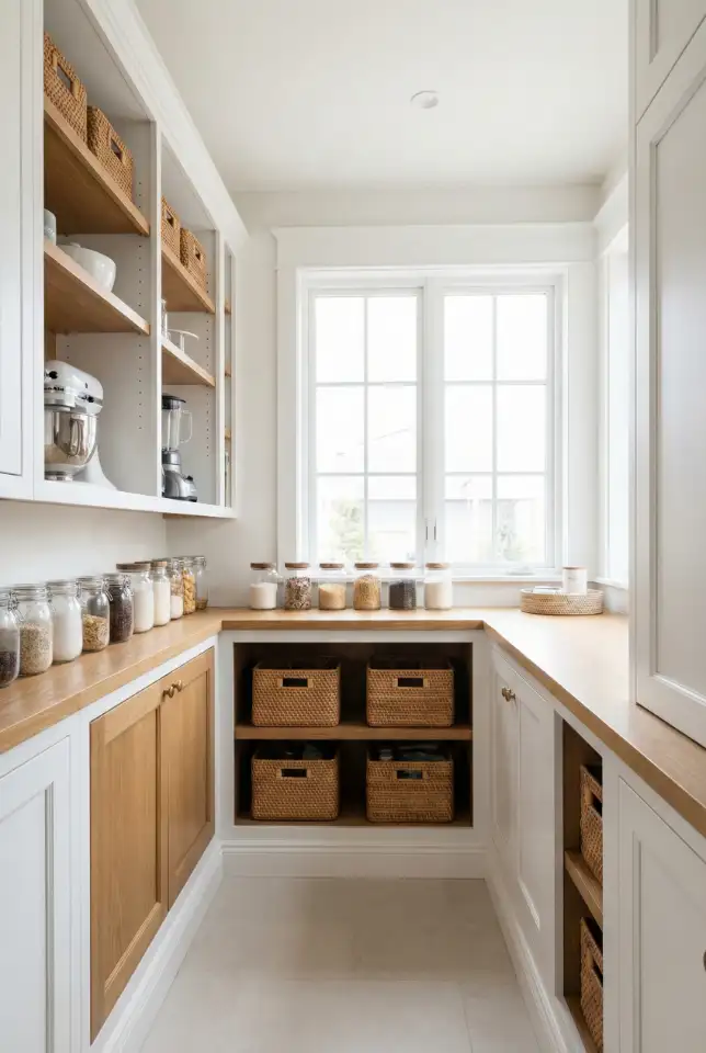 Walk-In Pantry With Appliance Garage Shelves 1