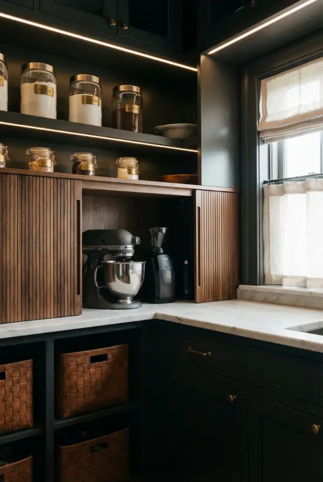 Walk-In Pantry With Appliance Garage Shelves 2
