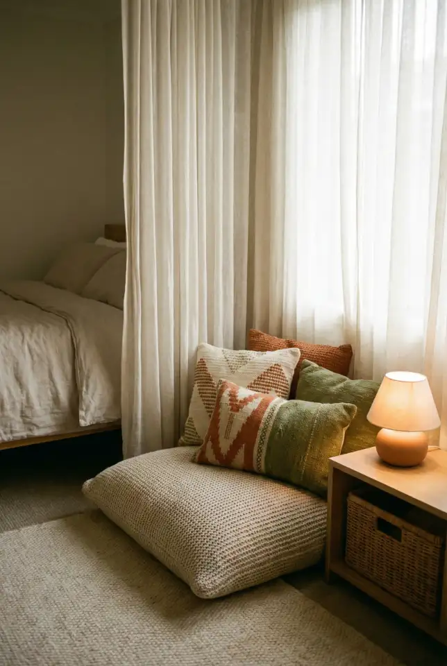 Warm Aesthetic Nook With Floor Cushions 2