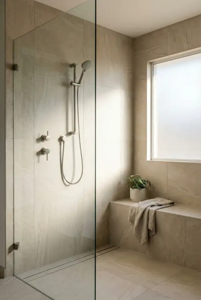 Warm Beige Walk-In Shower 1